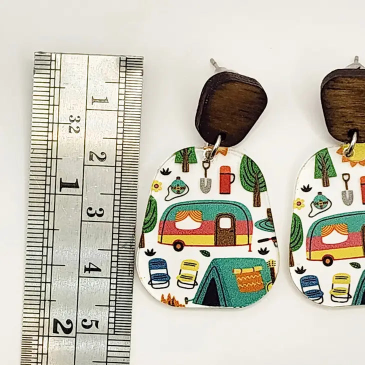 Earrings - Wood & Acrylic Camping