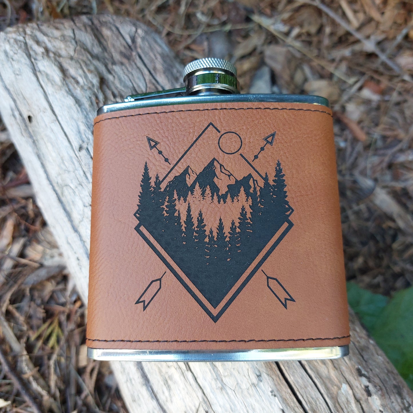 Flask - Vegan Leather Geometric Mountains