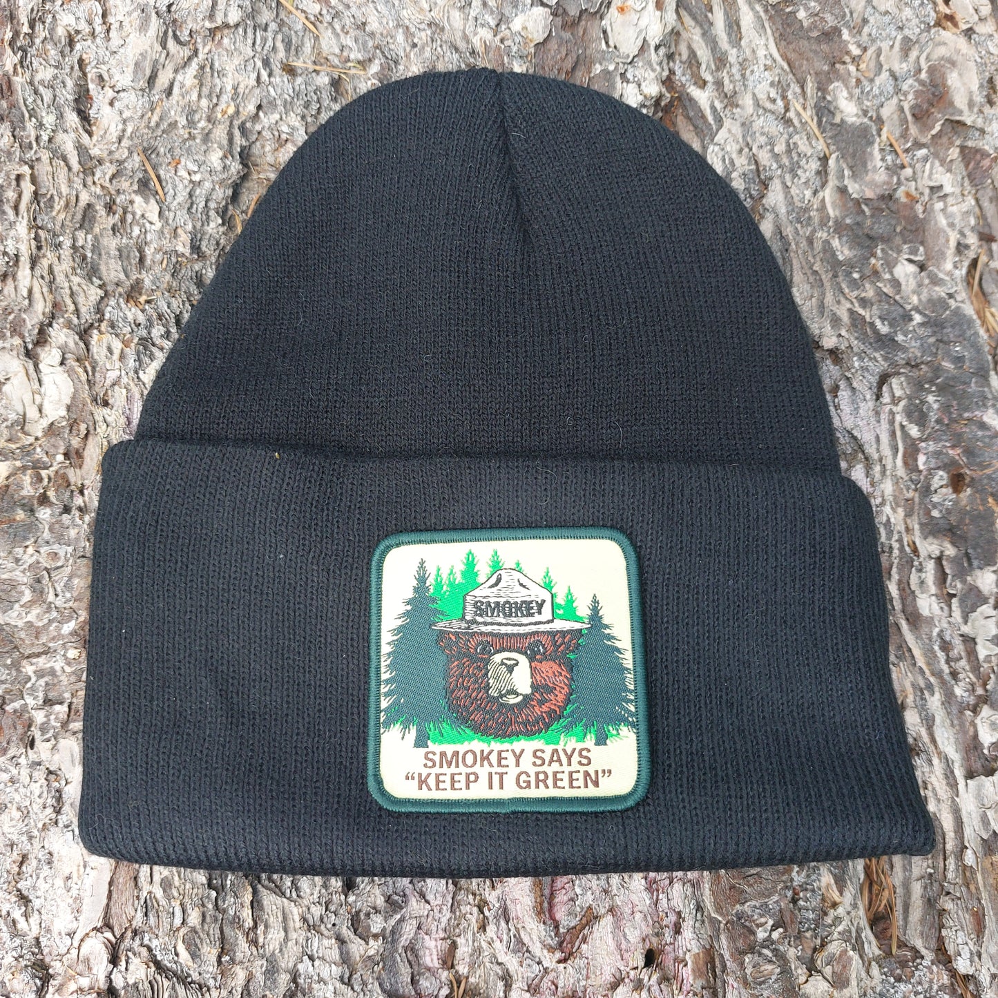 Knit Patch Beanies - Smokey Bear Keep It Green