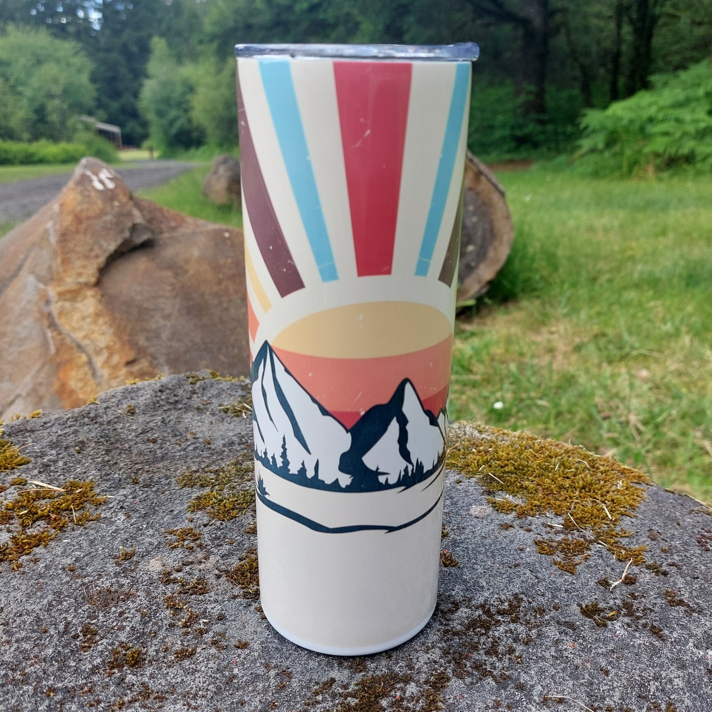 20oz Skinny Tumbler With Straw - Retro Mountain