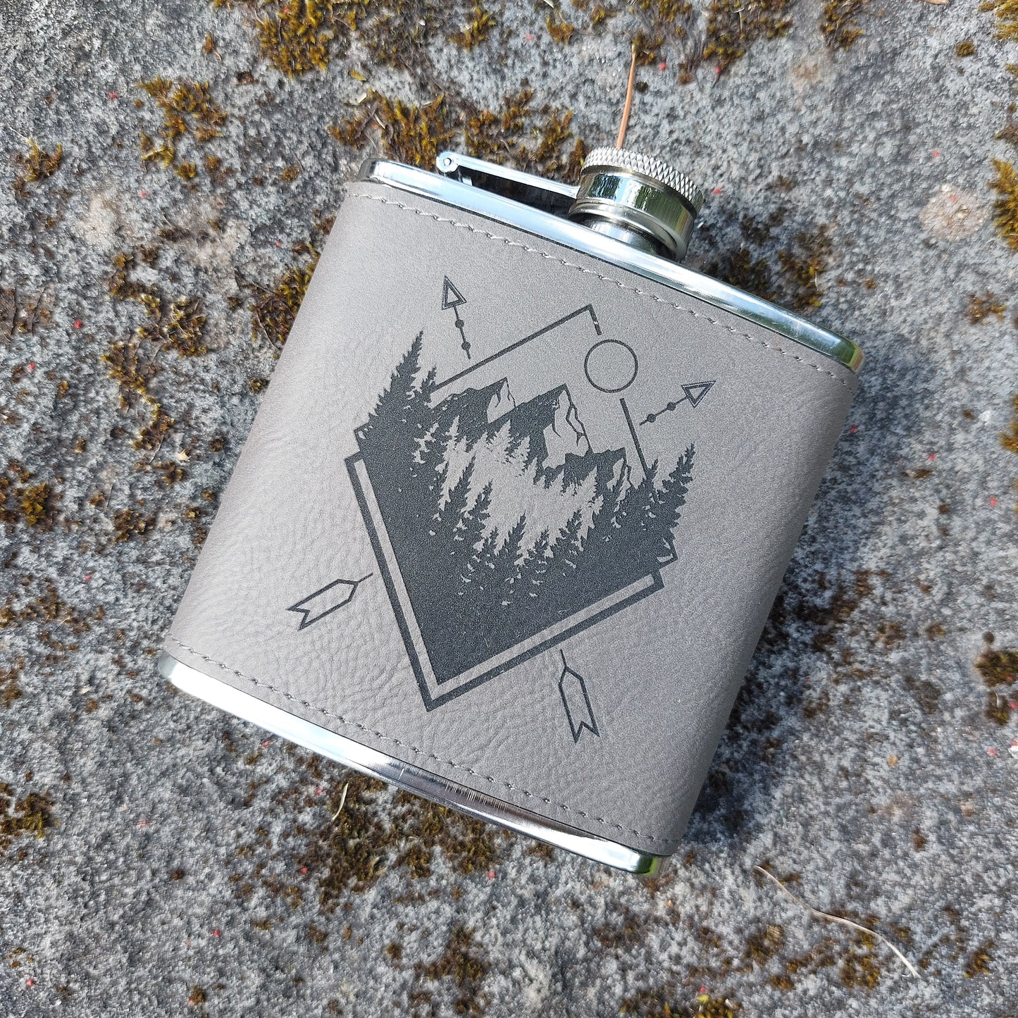 Flask - Vegan Leather Geometric Mountains