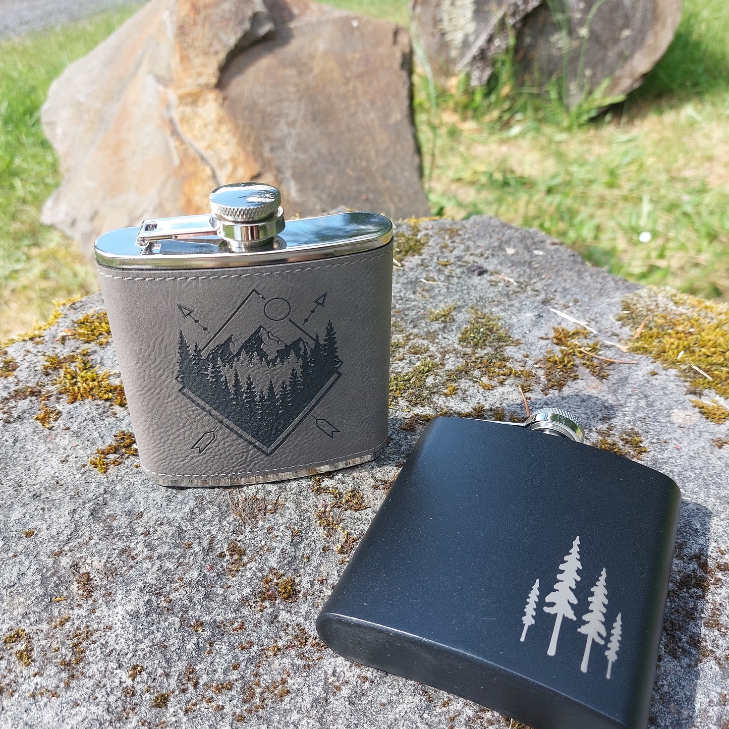 Flask - Vegan Leather Geometric Mountains