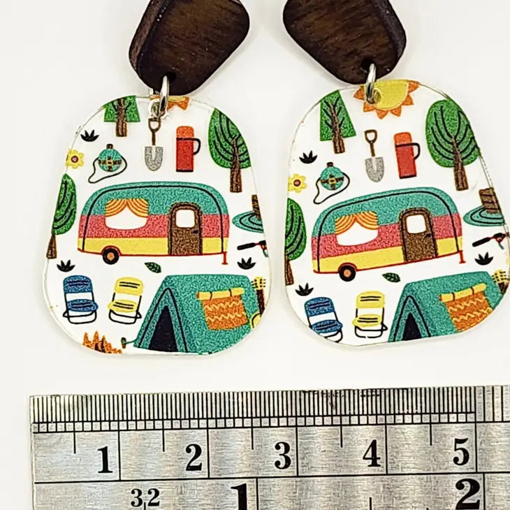 Earrings - Wood & Acrylic Camping