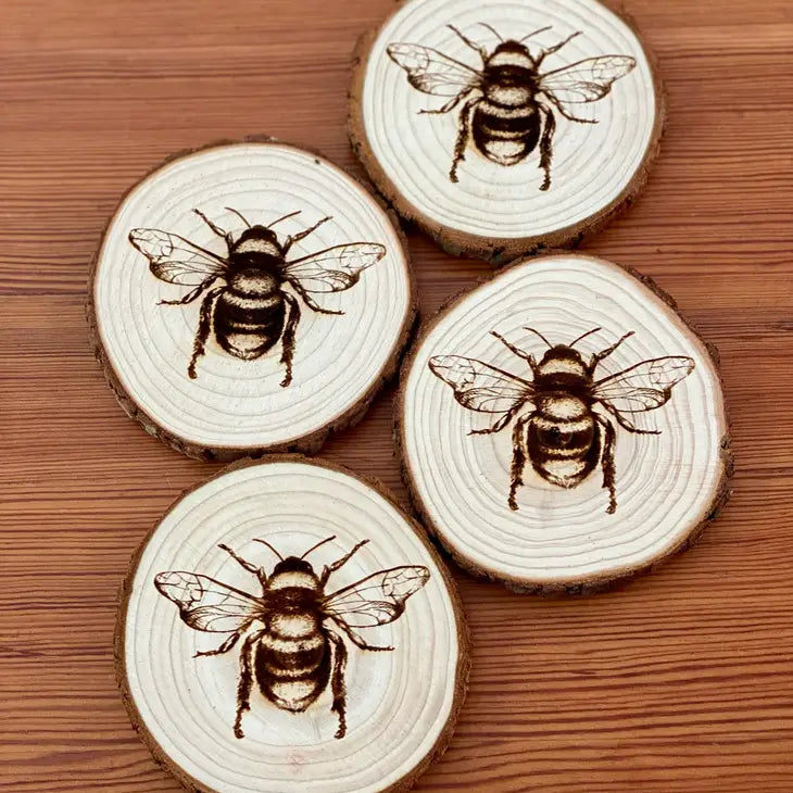 Engraved Wood Coaster 2 pack - Bee