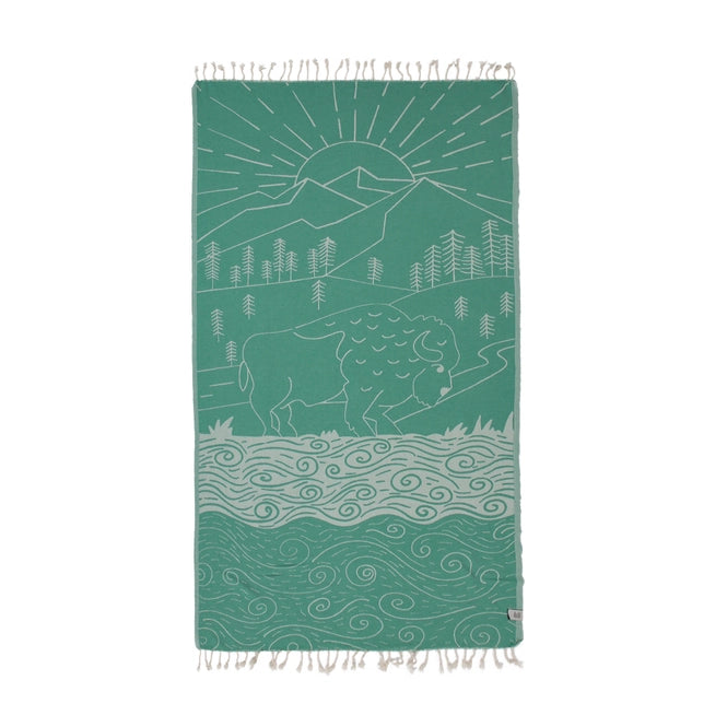 Peshtemal Organic Cotton Beach Towel - Green Bison