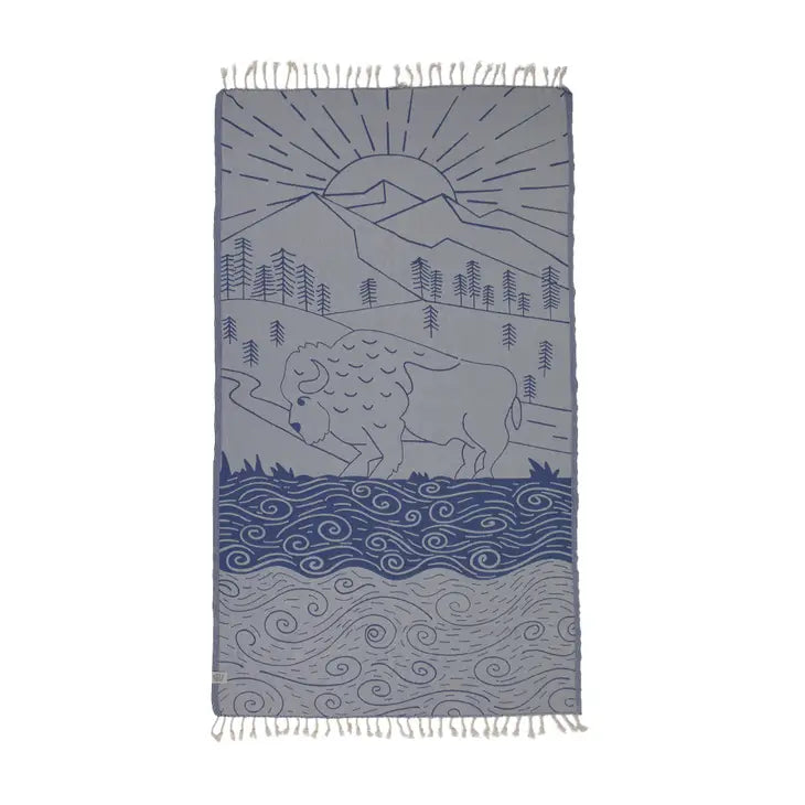 Peshtemal Organic Cotton Beach Towel - Blue Bison