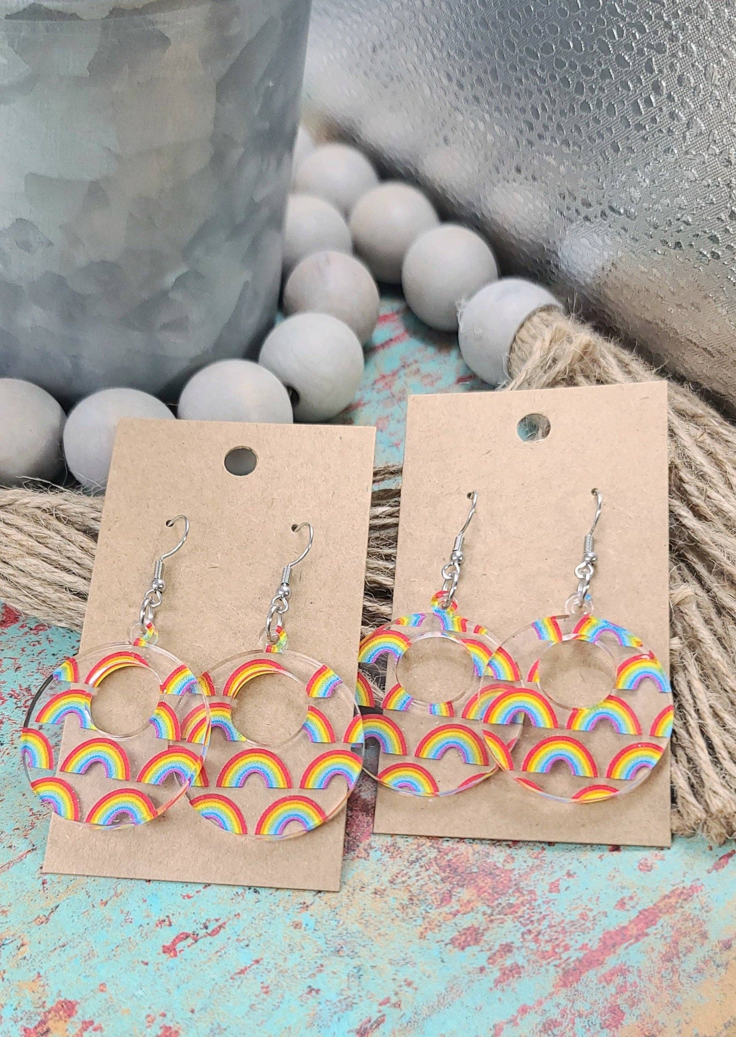 Earrings - Retro Circle Rainbow