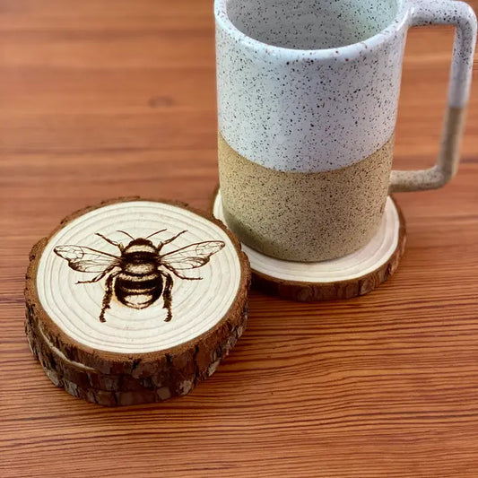 Engraved Wood Coaster 2 pack - Bee