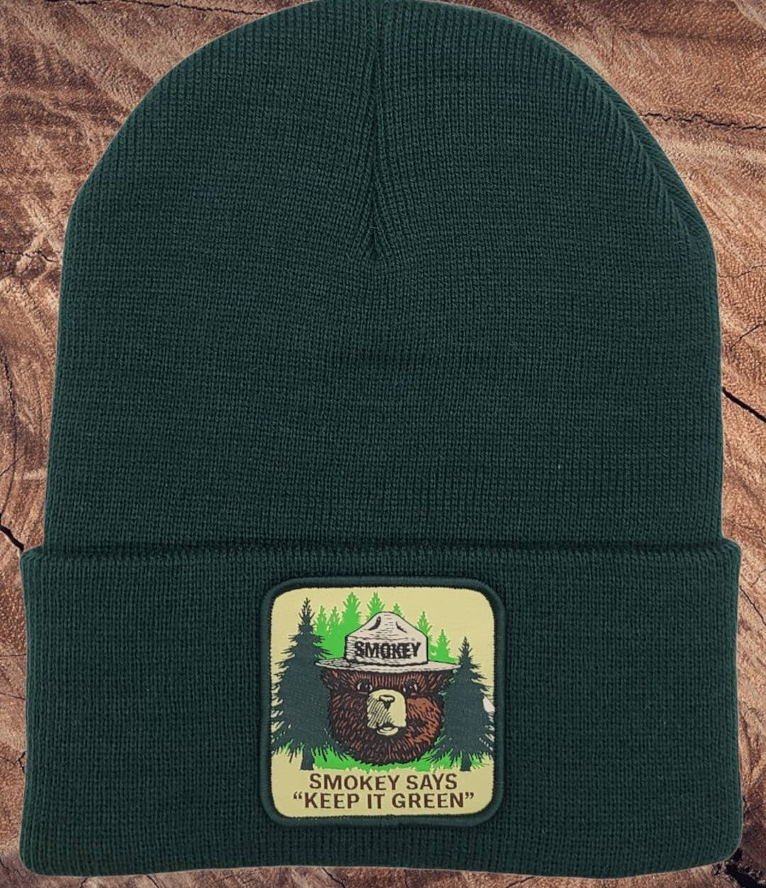 Knit Patch Beanies - Smokey Bear Keep It Green