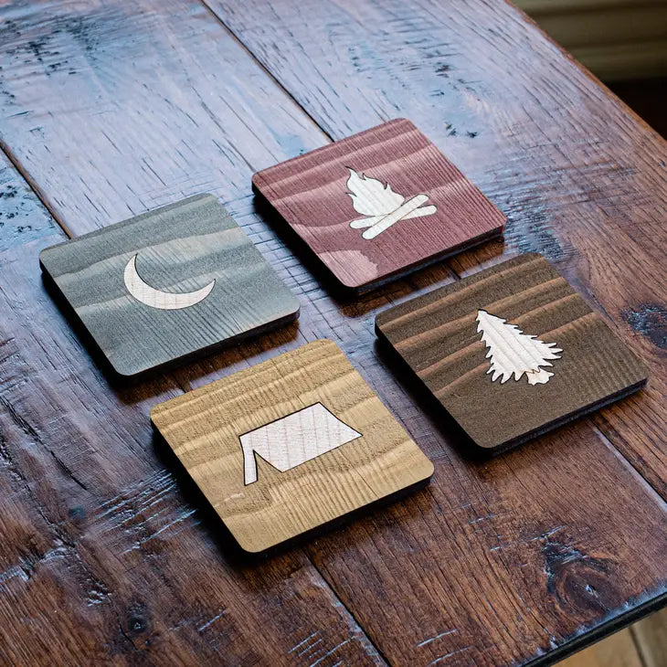 Wooden Coasters - Camp Life 4 piece set