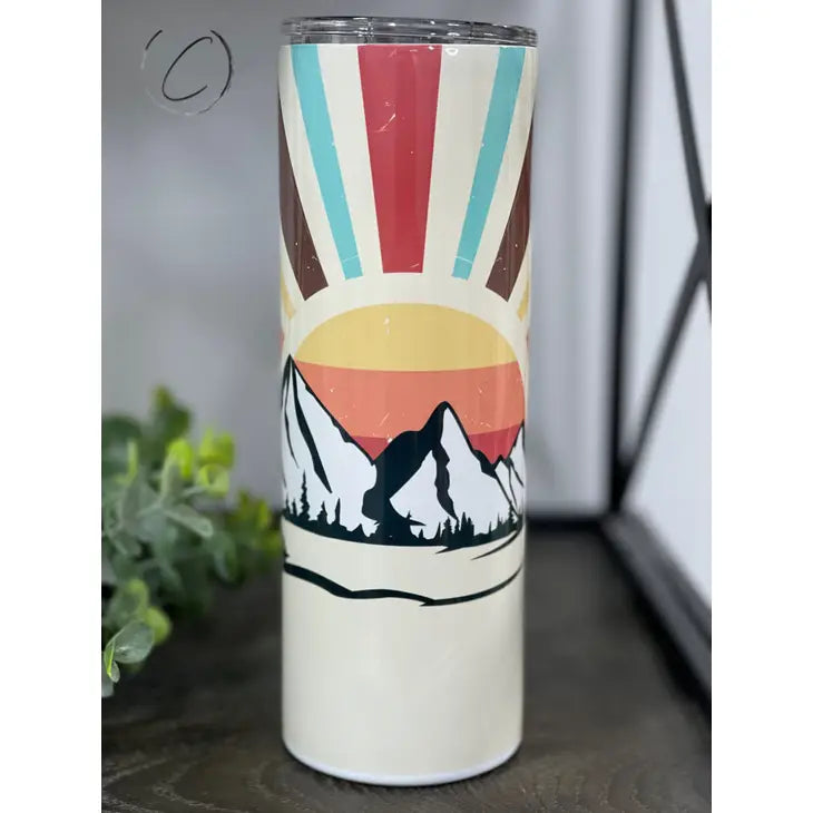 20oz Skinny Tumbler With Straw - Retro Mountain