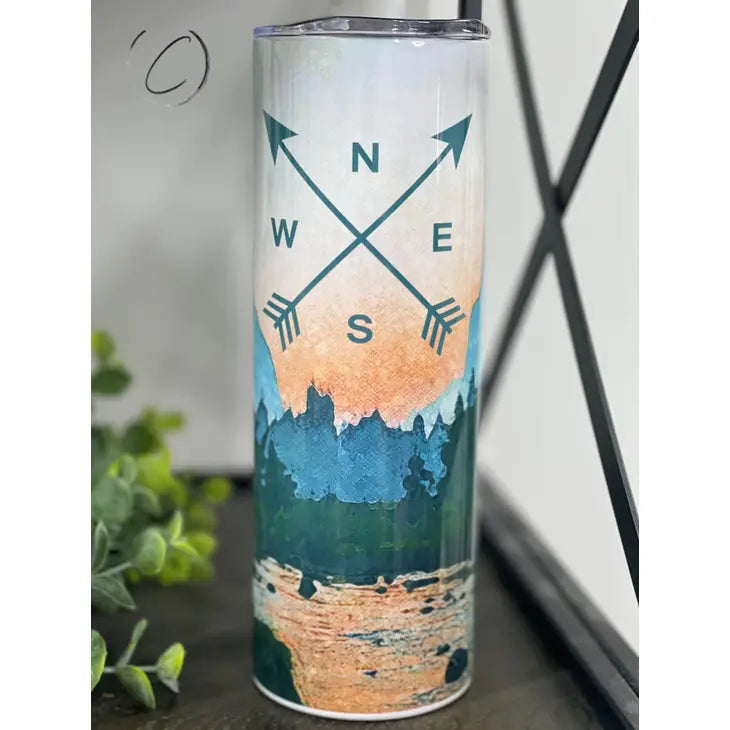 20oz Skinny Tumbler With Straw - Mountain Compass